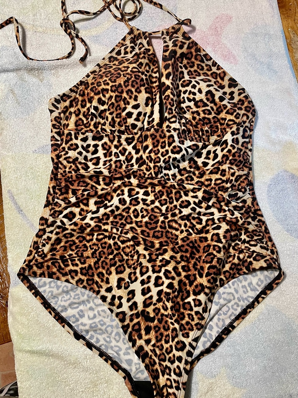 Leopard Print Halter One-Piece Swimsuit